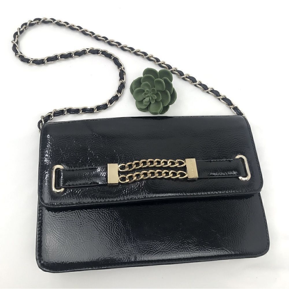 Anne Klein Black Patent Leather Gold Accent Shoulder Bag